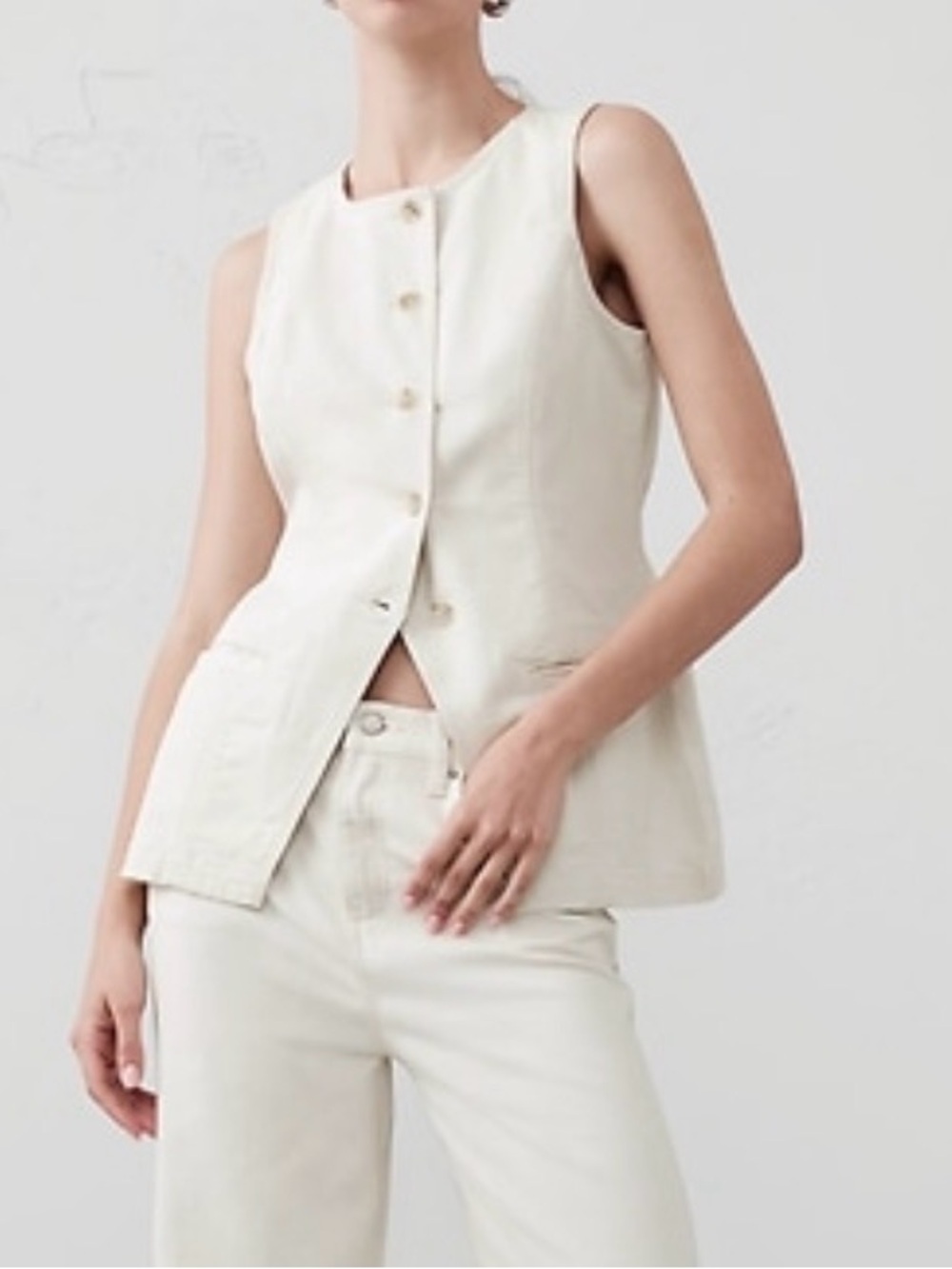 Banana Republic Long Cutaway Ivory Denim Vest Women 14 NEW 1999